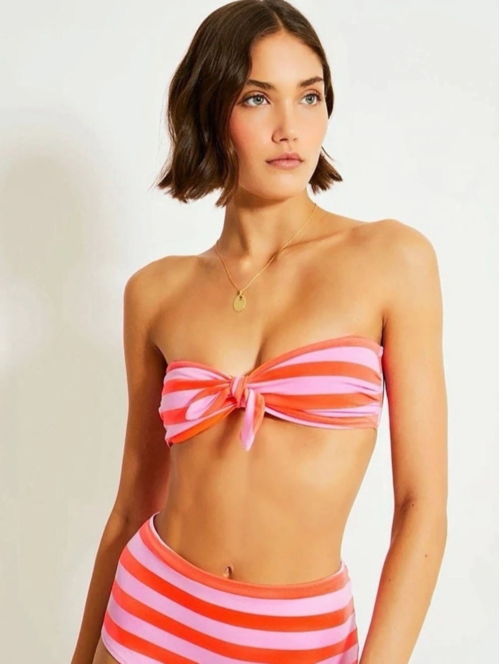 Lemlem Ava Bandeau Top Bikini in Pink & Red